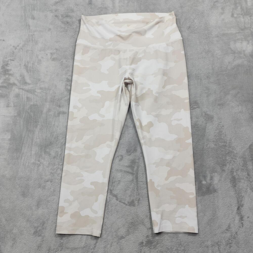Old Navy Active Leggings Womens L Beige Camo High Rise Cropped Powersoft Go Dry